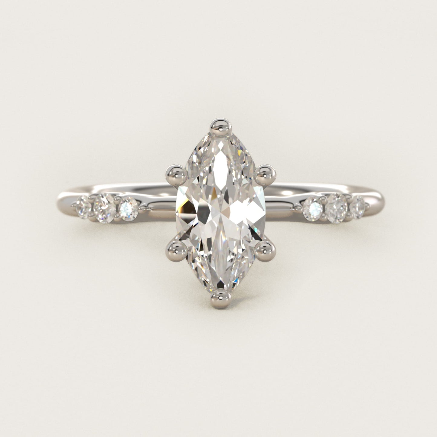 Petite Three Round Diamond Accents Side Stone Engagement Ring In Platinum By James Allen - Marquise Center
