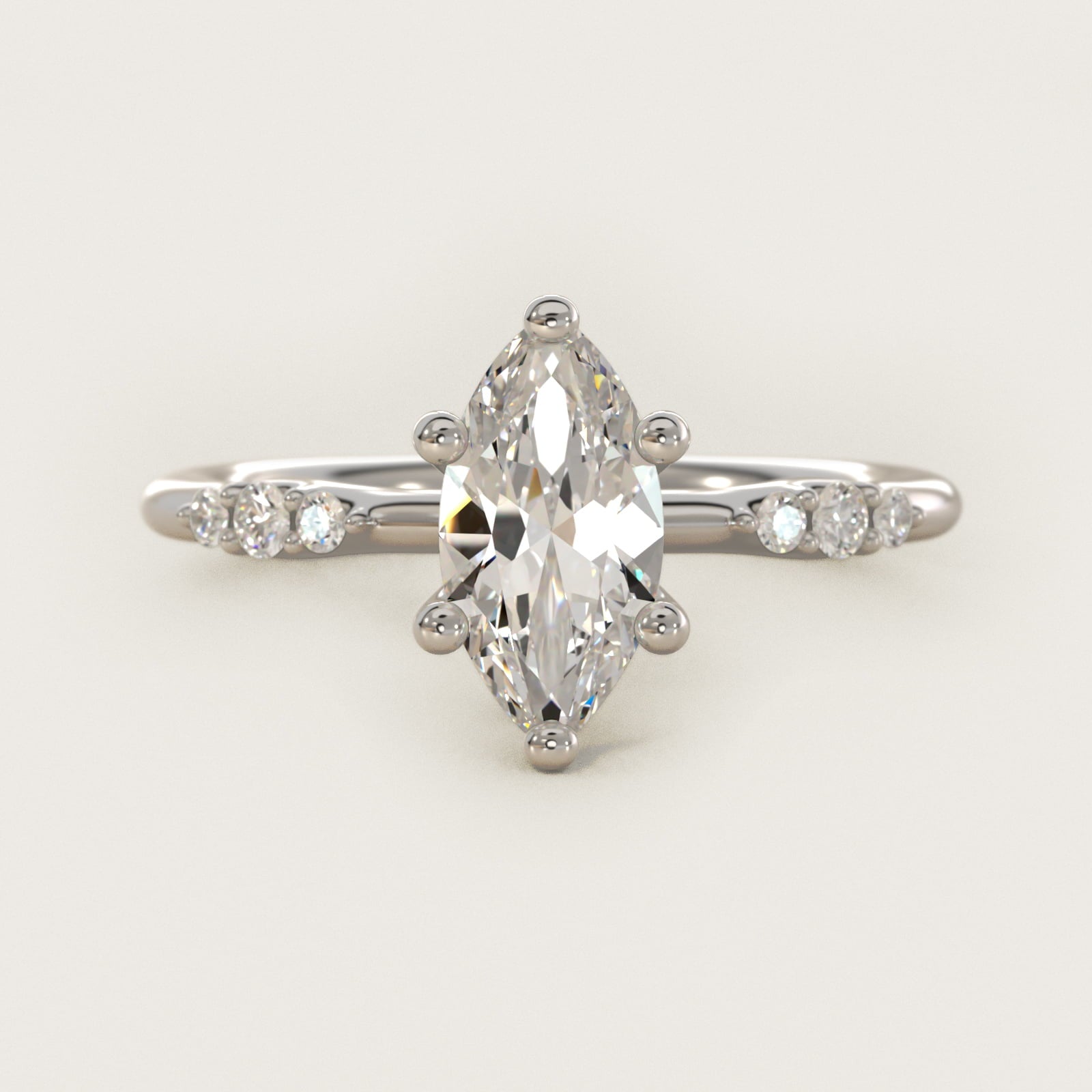 Petite Three Round Diamond Accents Side Stone Engagement Ring In Platinum By James Allen - Marquise Center