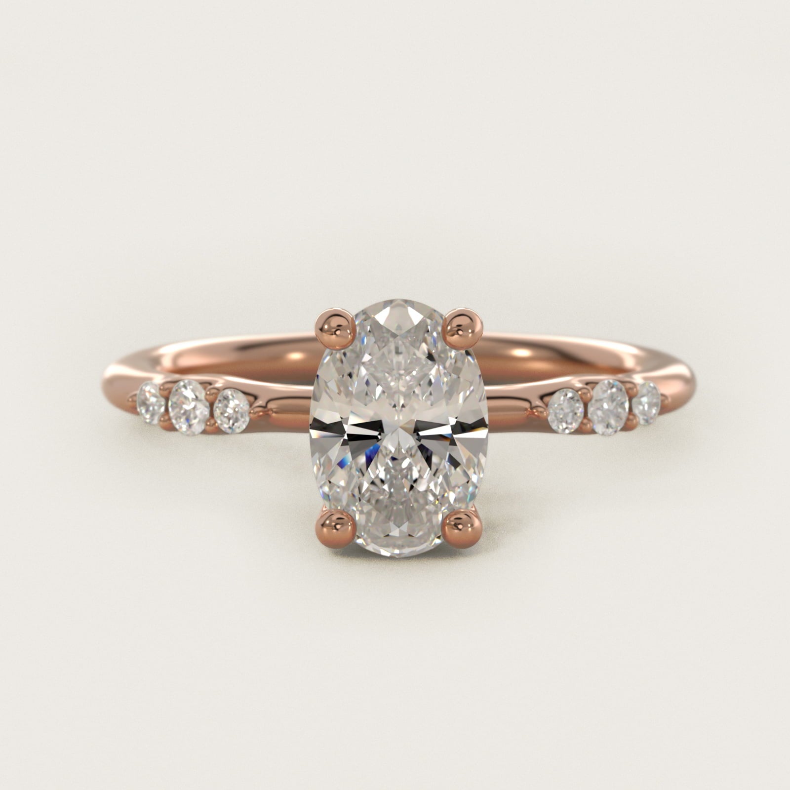 Petite Three Round Diamond Accents Side Stone Engagement Ring In 18k Rose Gold By James Allen - Oval Center