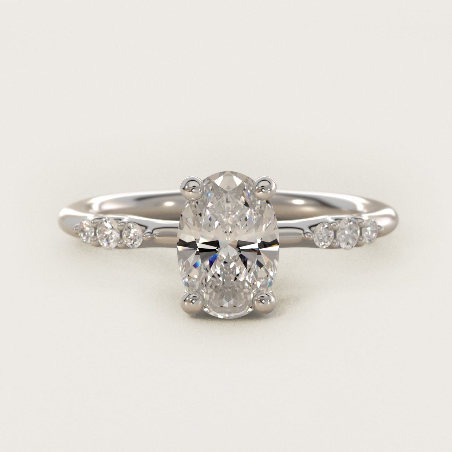 Petite Three Round Diamond Accents Side Stone Engagement Ring In 18k White Gold By James Allen - Oval Center