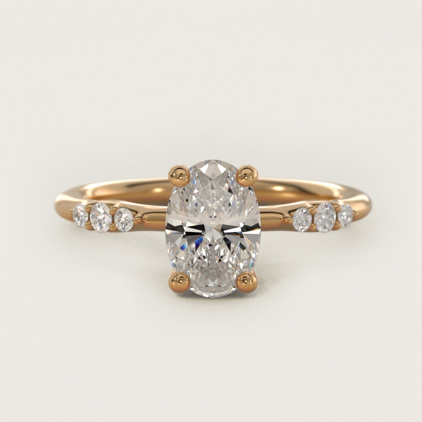 Petite Three Round Diamond Accents Side Stone Engagement Ring In 14K Yellow Gold By James Allen - Oval Center