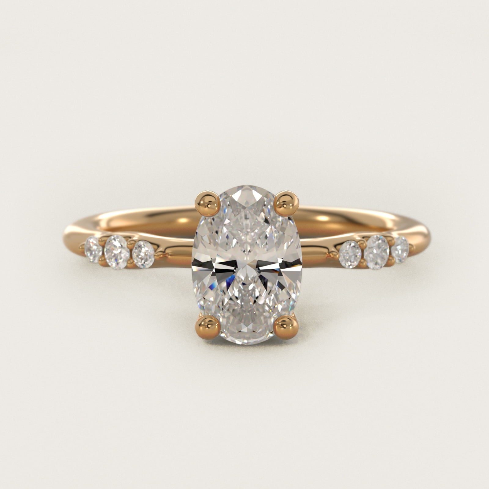 Petite Three Round Diamond Accents Side Stone Engagement Ring In 18k Yellow Gold By James Allen - Oval Center