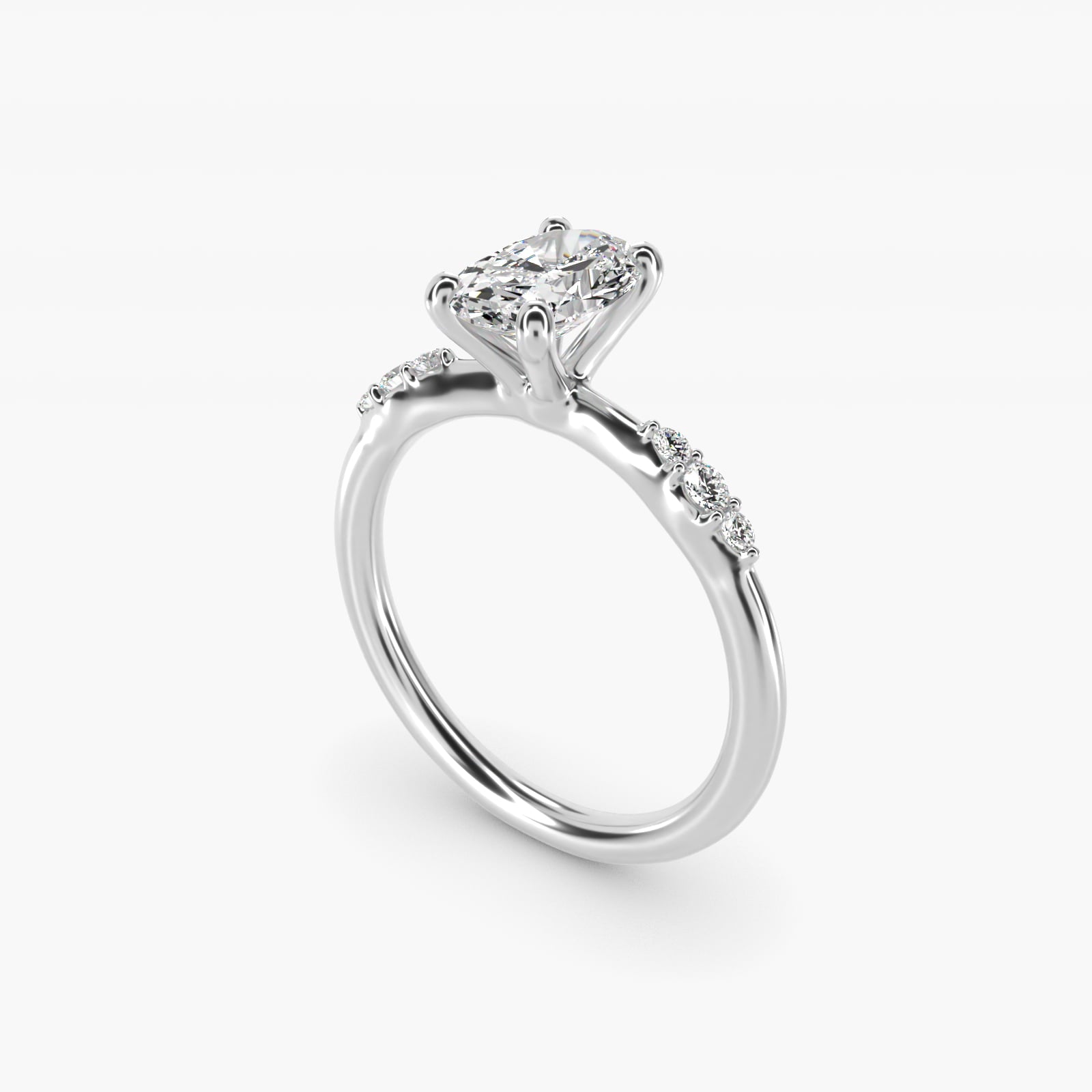 Petite Three Round Diamond Accents Side Stone Engagement Ring In Platinum By James Allen - Oval Center