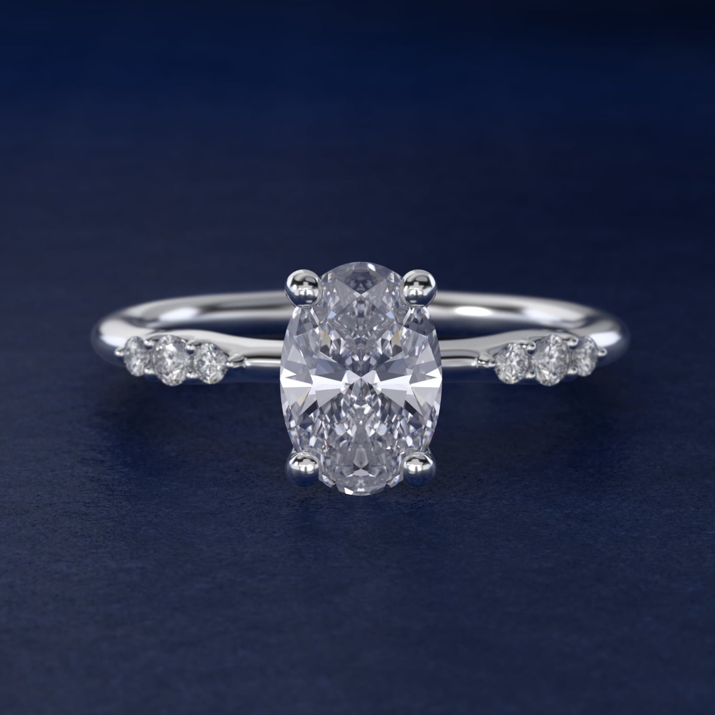 Petite Three Round Diamond Accents Side Stone Engagement Ring In Platinum By James Allen - Oval Center