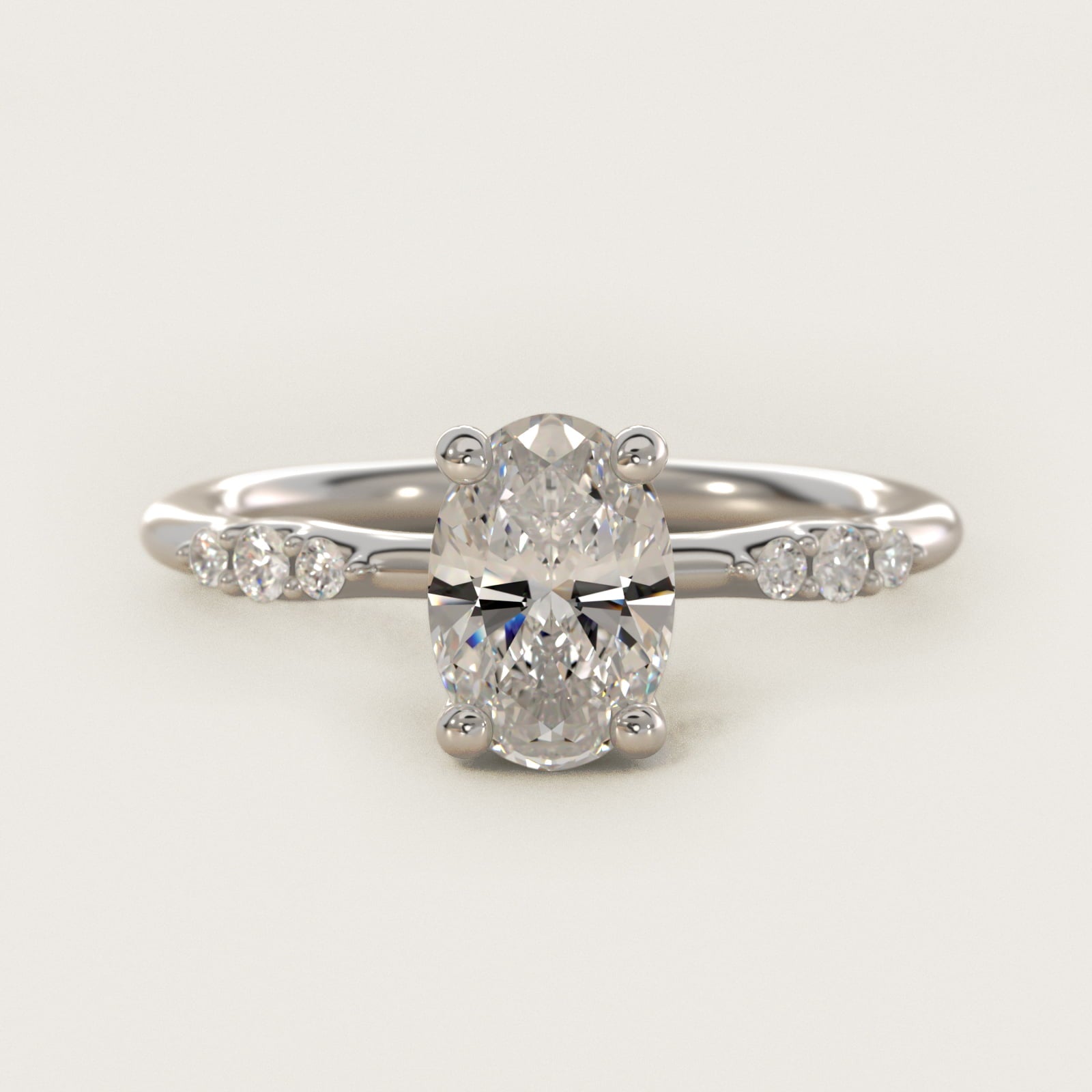 Petite Three Round Diamond Accents Side Stone Engagement Ring In Platinum By James Allen - Oval Center