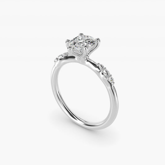 Petite Three Round Diamond Accents Side Stone Engagement Ring In 14K White Gold By James Allen - Pear Center