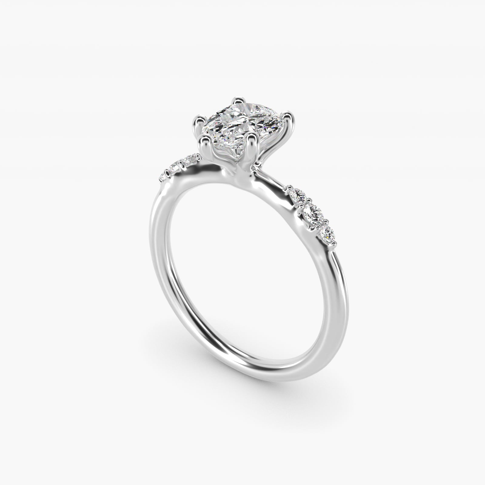 Petite Three Round Diamond Accents Side Stone Engagement Ring In 18k White Gold By James Allen - Pear Center