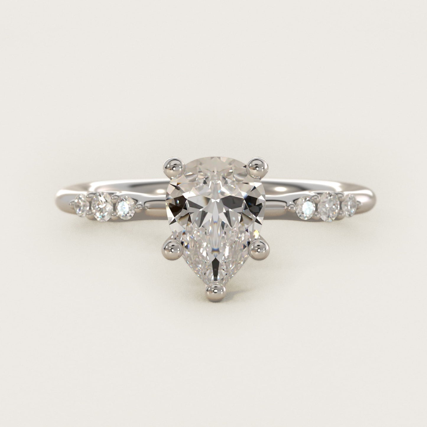 Petite Three Round Diamond Accents Side Stone Engagement Ring In 14K White Gold By James Allen - Pear Center