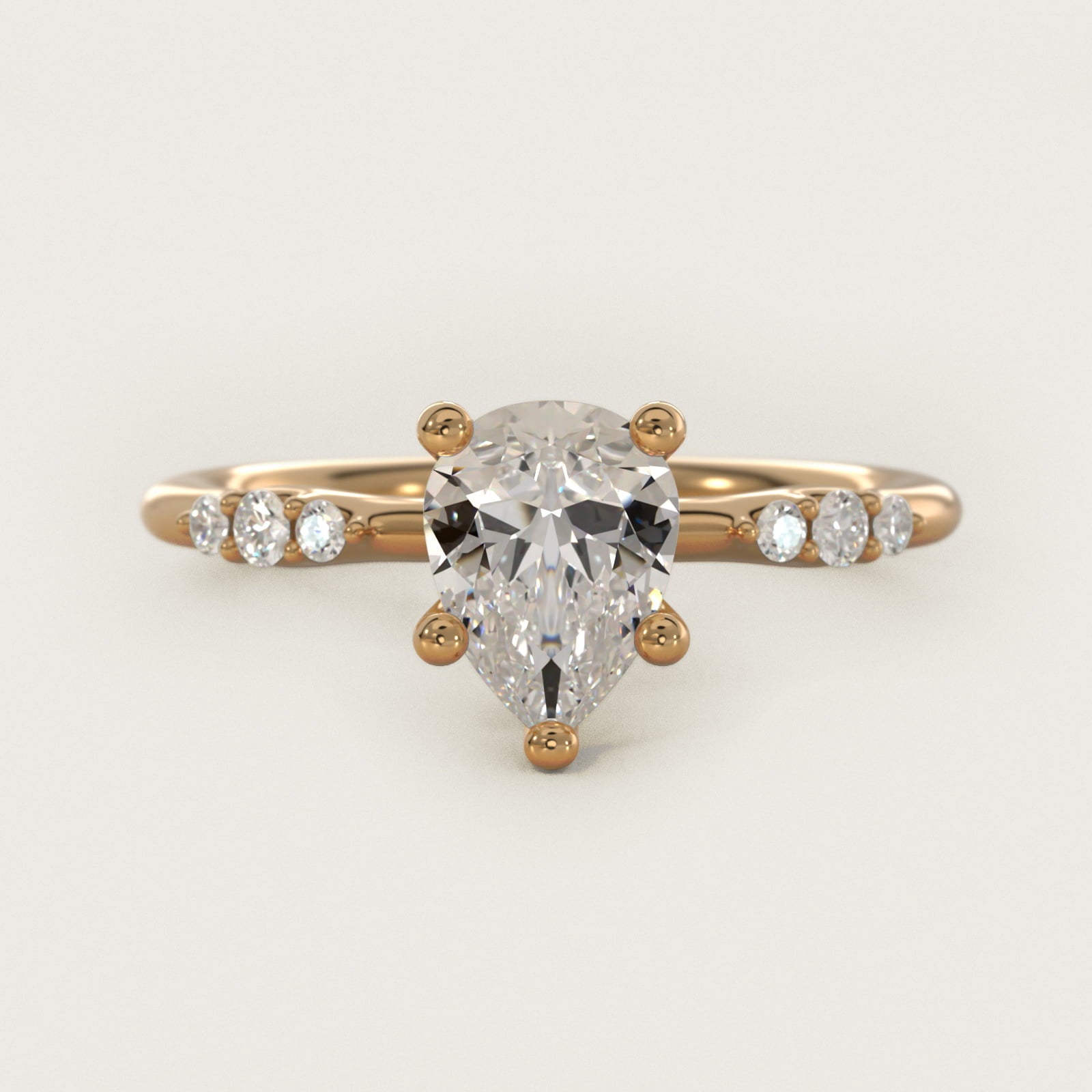 Petite Three Round Diamond Accents Side Stone Engagement Ring In 14K Yellow Gold By James Allen - Pear Center