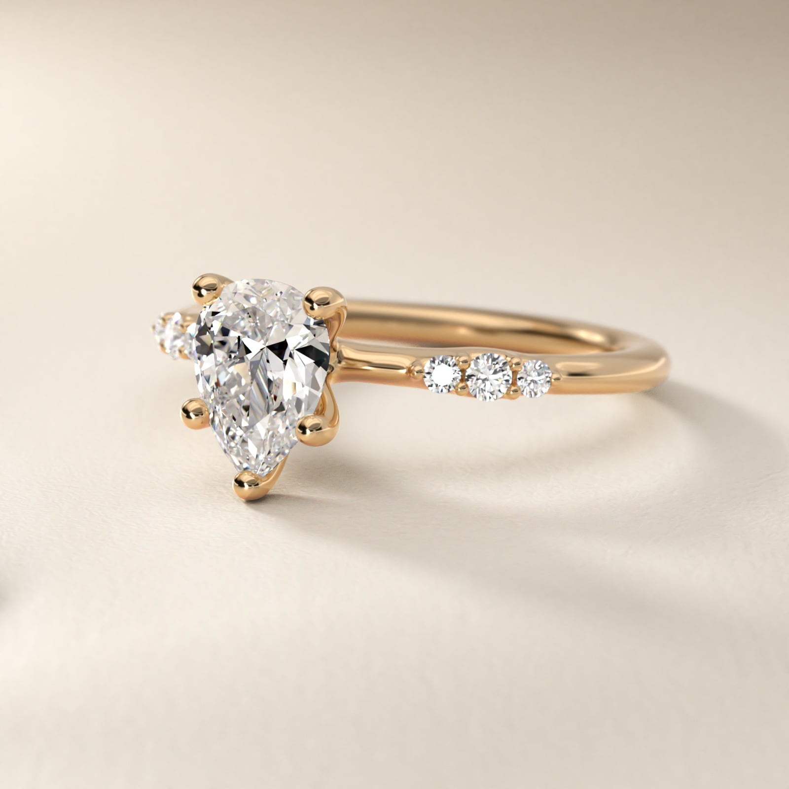Petite Three Round Diamond Accents Side Stone Engagement Ring In 18k Yellow Gold By James Allen - Pear Center