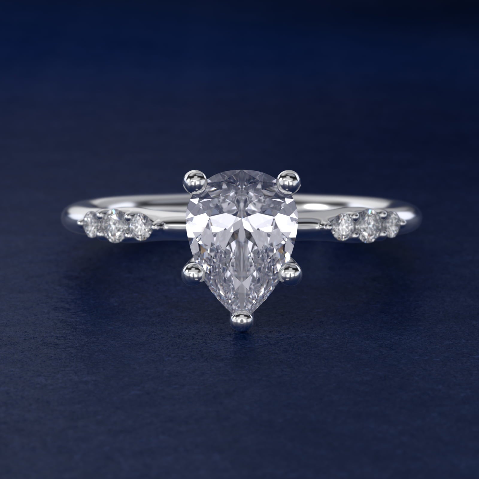 Petite Three Round Diamond Accents Side Stone Engagement Ring In Platinum By James Allen - Pear Center