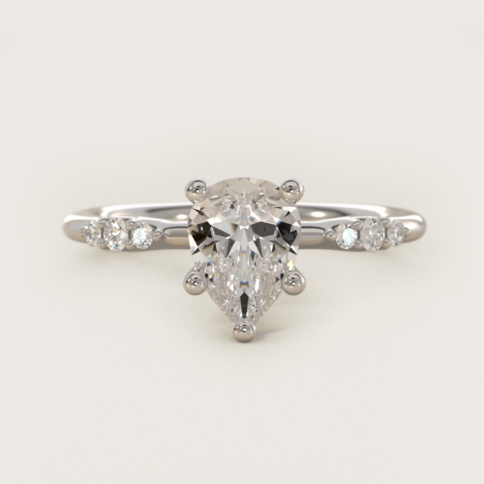 Petite Three Round Diamond Accents Side Stone Engagement Ring In Platinum By James Allen - Pear Center