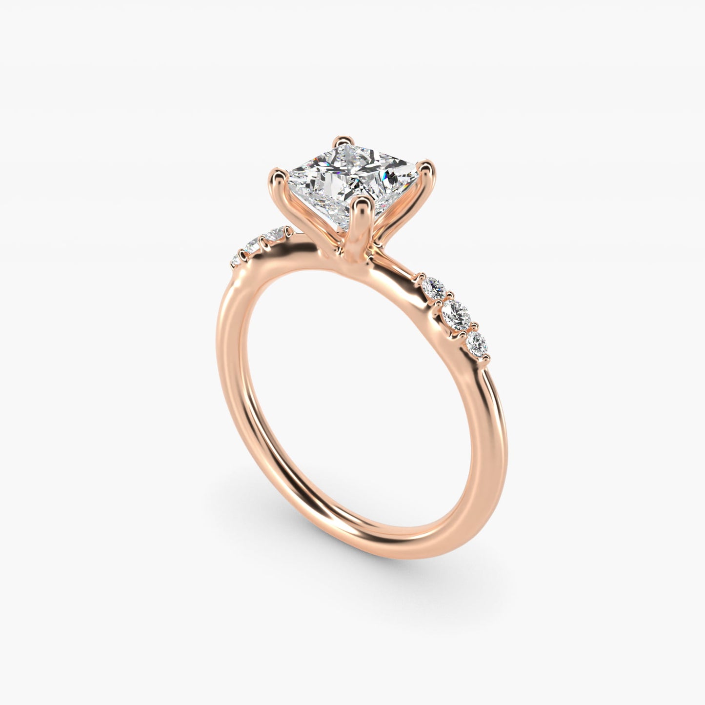 Petite Three Round Diamond Accents Side Stone Engagement Ring In 18k Rose Gold By James Allen - Princess Center