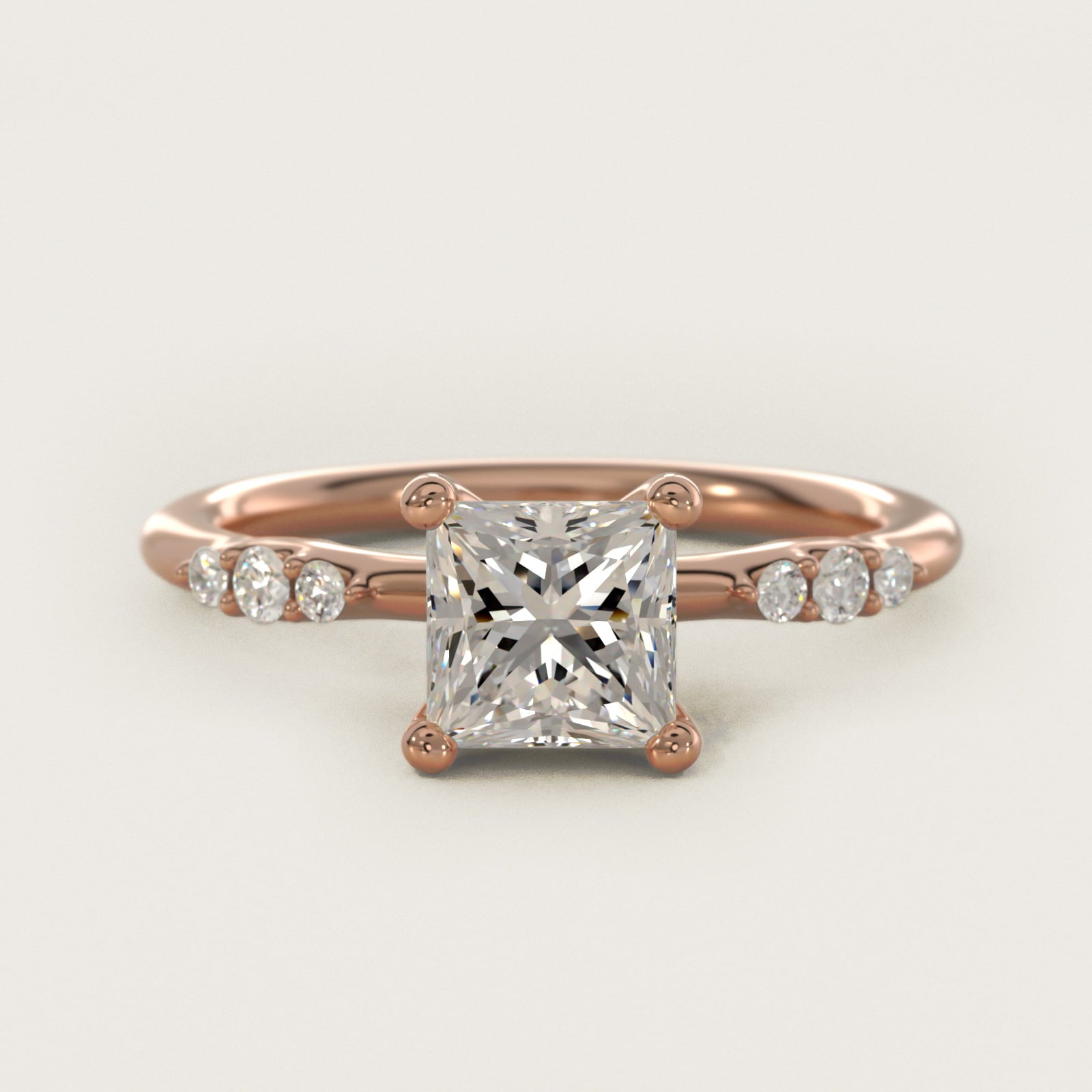 Petite Three Round Diamond Accents Side Stone Engagement Ring In 18k Rose Gold By James Allen - Princess Center