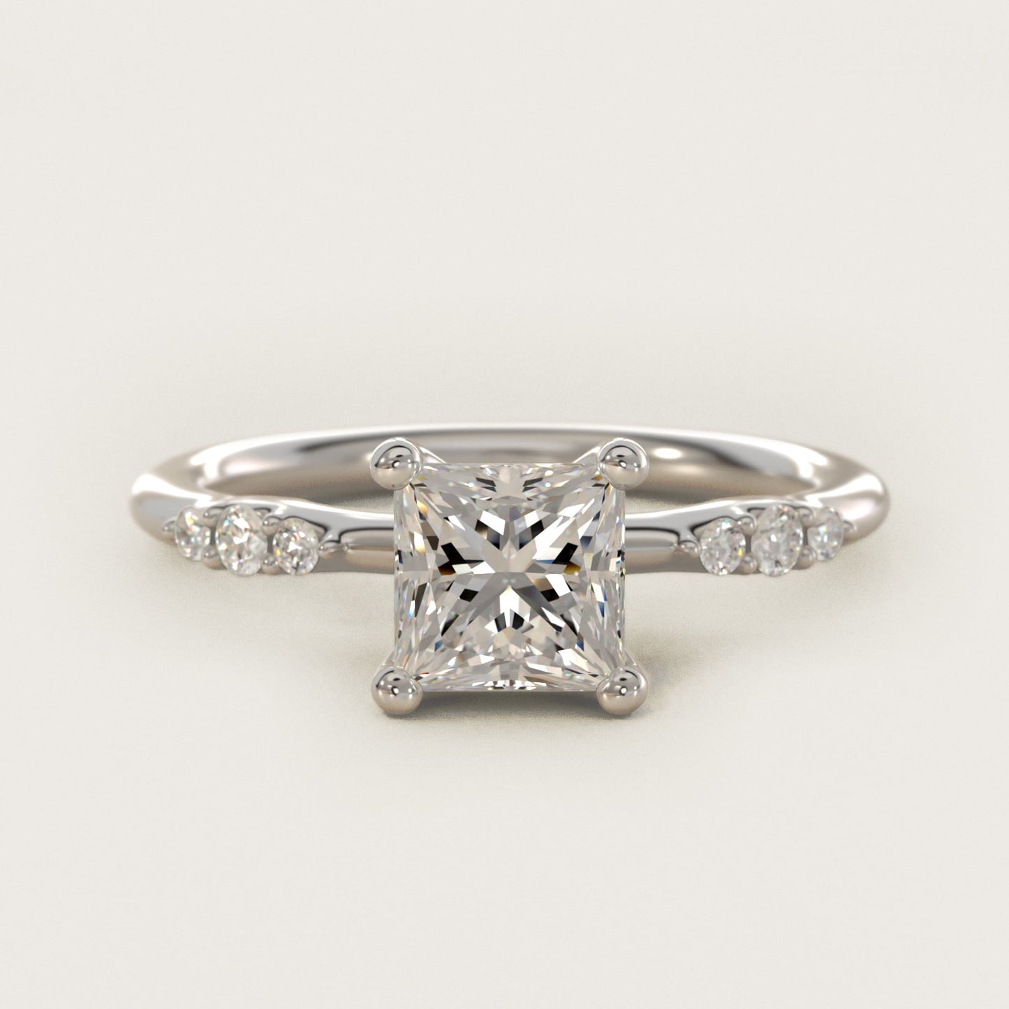 Petite Three Round Diamond Accents Side Stone Engagement Ring In 14K White Gold By James Allen - Princess Center