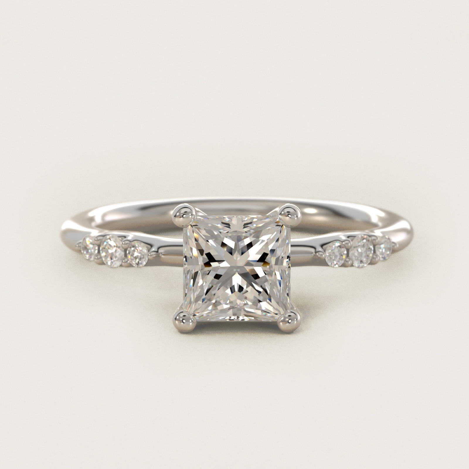 Petite Three Round Diamond Accents Side Stone Engagement Ring In 14K White Gold By James Allen - Princess Center