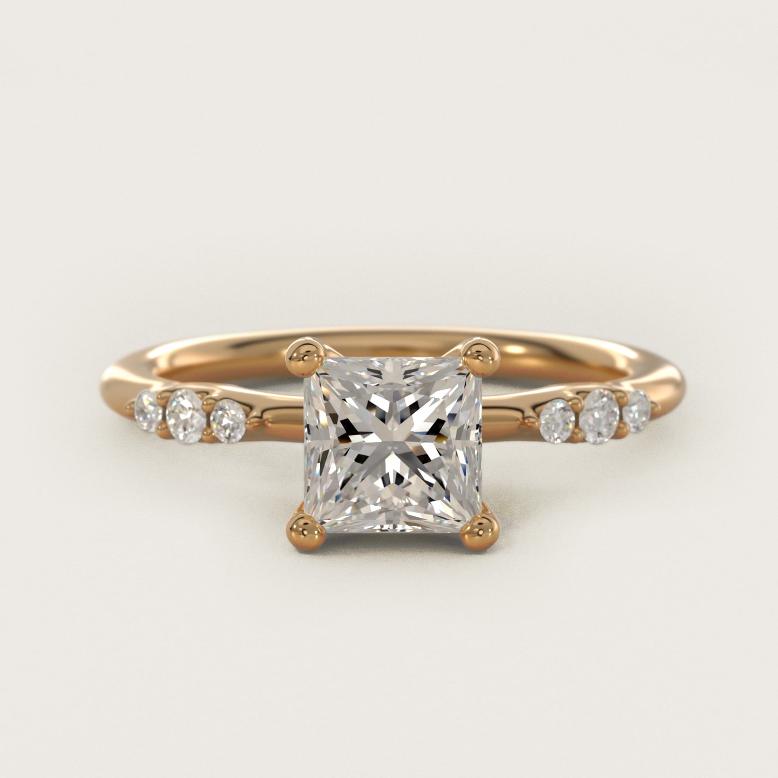 Petite Three Round Diamond Accents Side Stone Engagement Ring In 14K Yellow Gold By James Allen - Princess Center