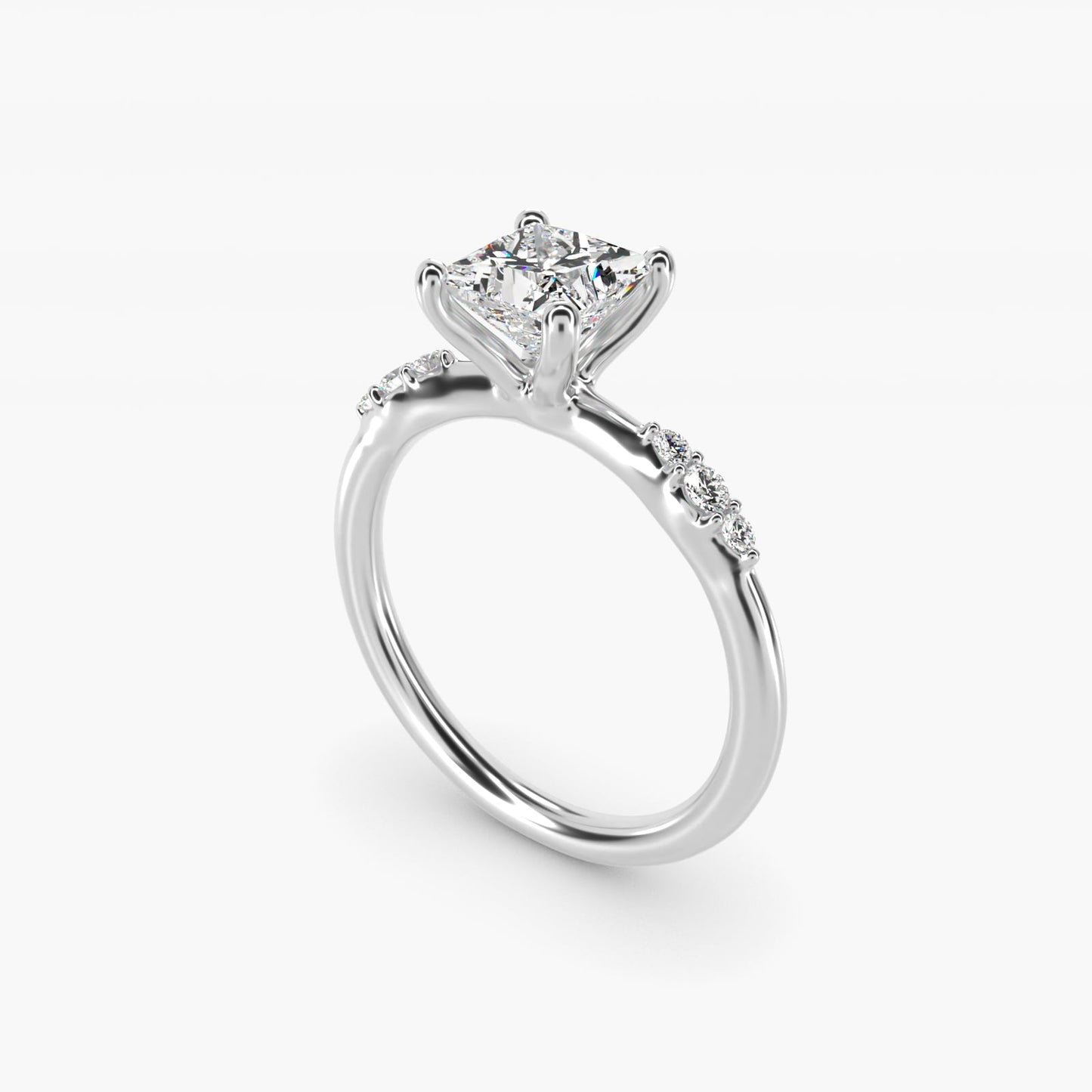 Petite Three Round Diamond Accents Side Stone Engagement Ring In Platinum By James Allen - Princess Center