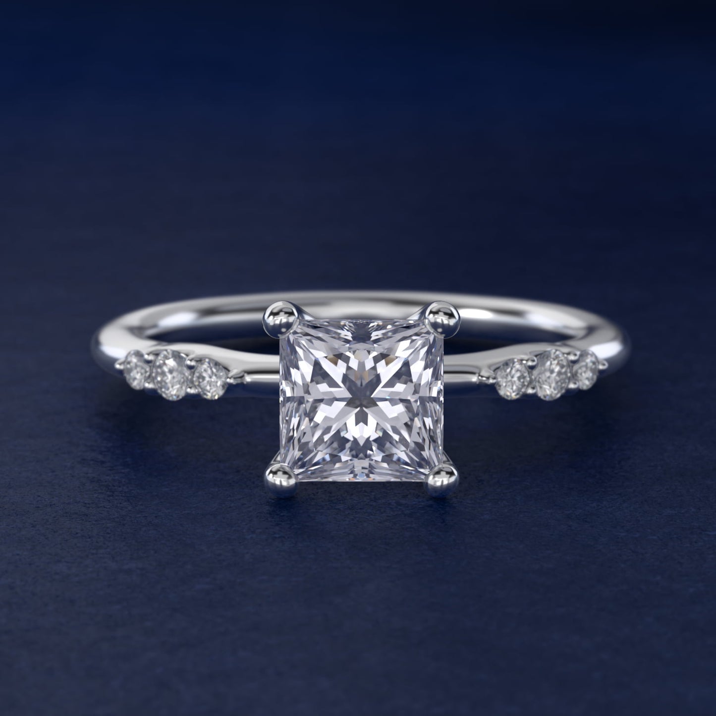 Petite Three Round Diamond Accents Side Stone Engagement Ring In Platinum By James Allen - Princess Center