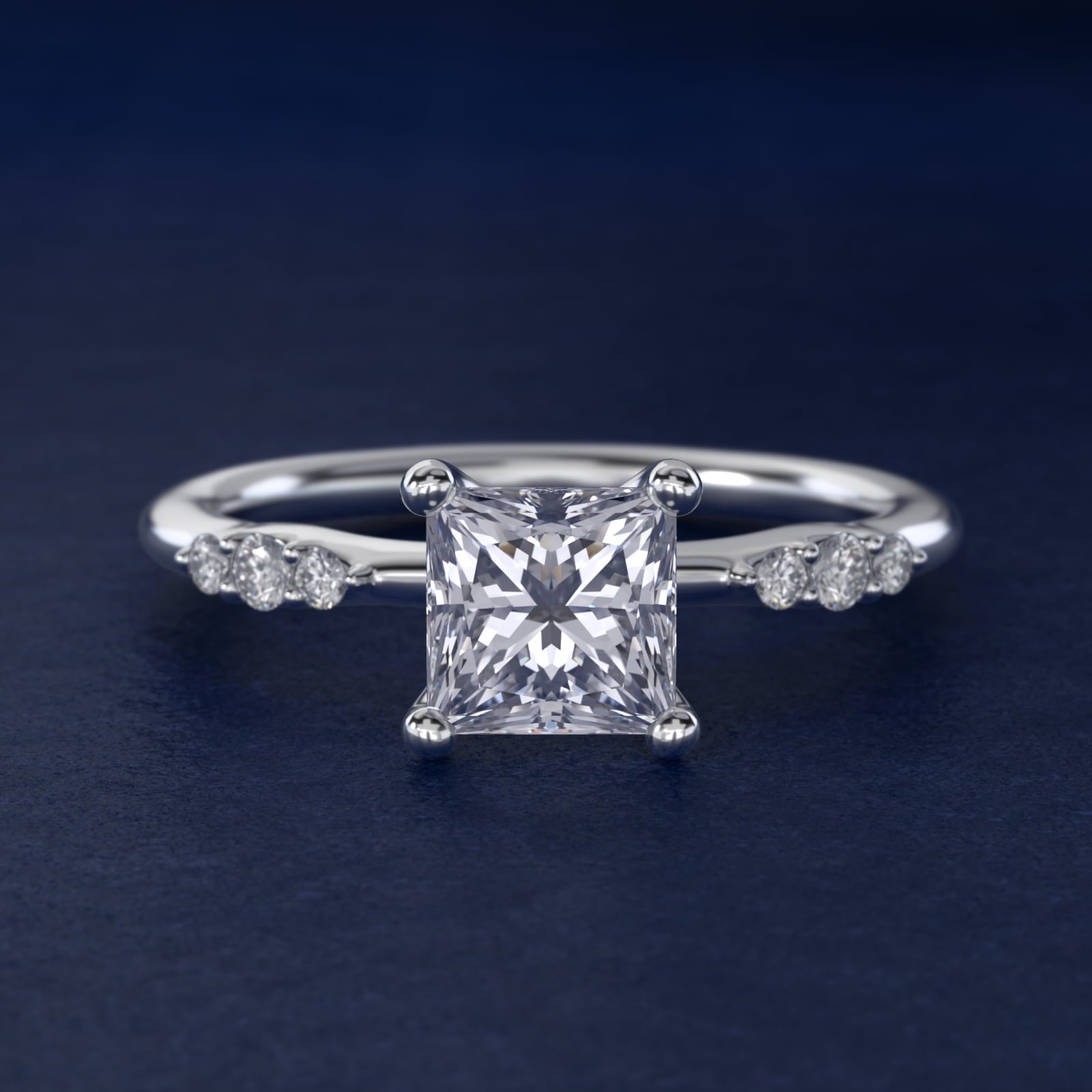 Petite Three Round Diamond Accents Side Stone Engagement Ring In Platinum By James Allen - Princess Center