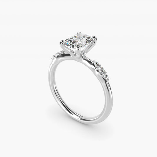 Petite Three Round Diamond Accents Side Stone Engagement Ring In 14K White Gold By James Allen - Radiant Center