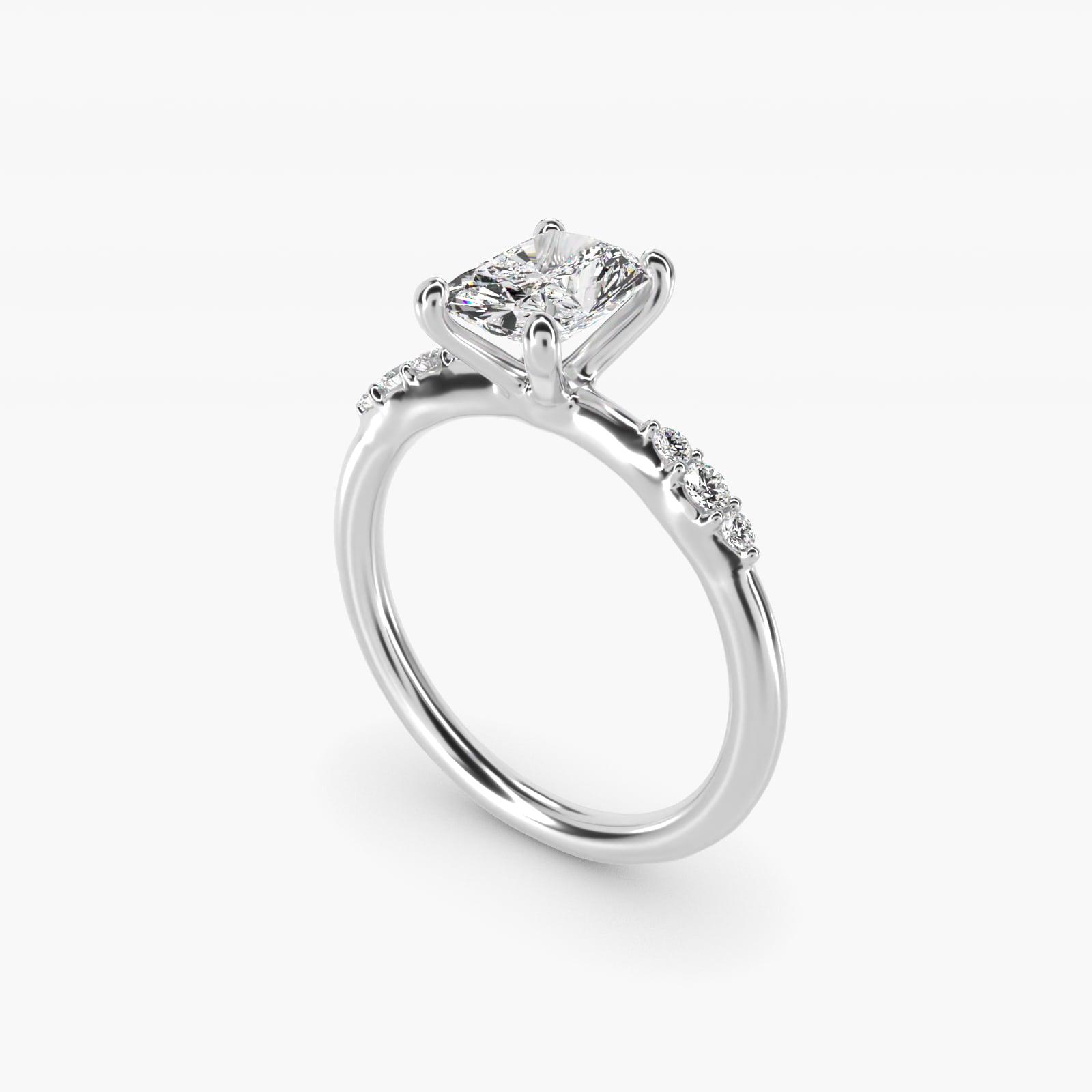 Petite Three Round Diamond Accents Side Stone Engagement Ring In 18k White Gold By James Allen - Radiant Center