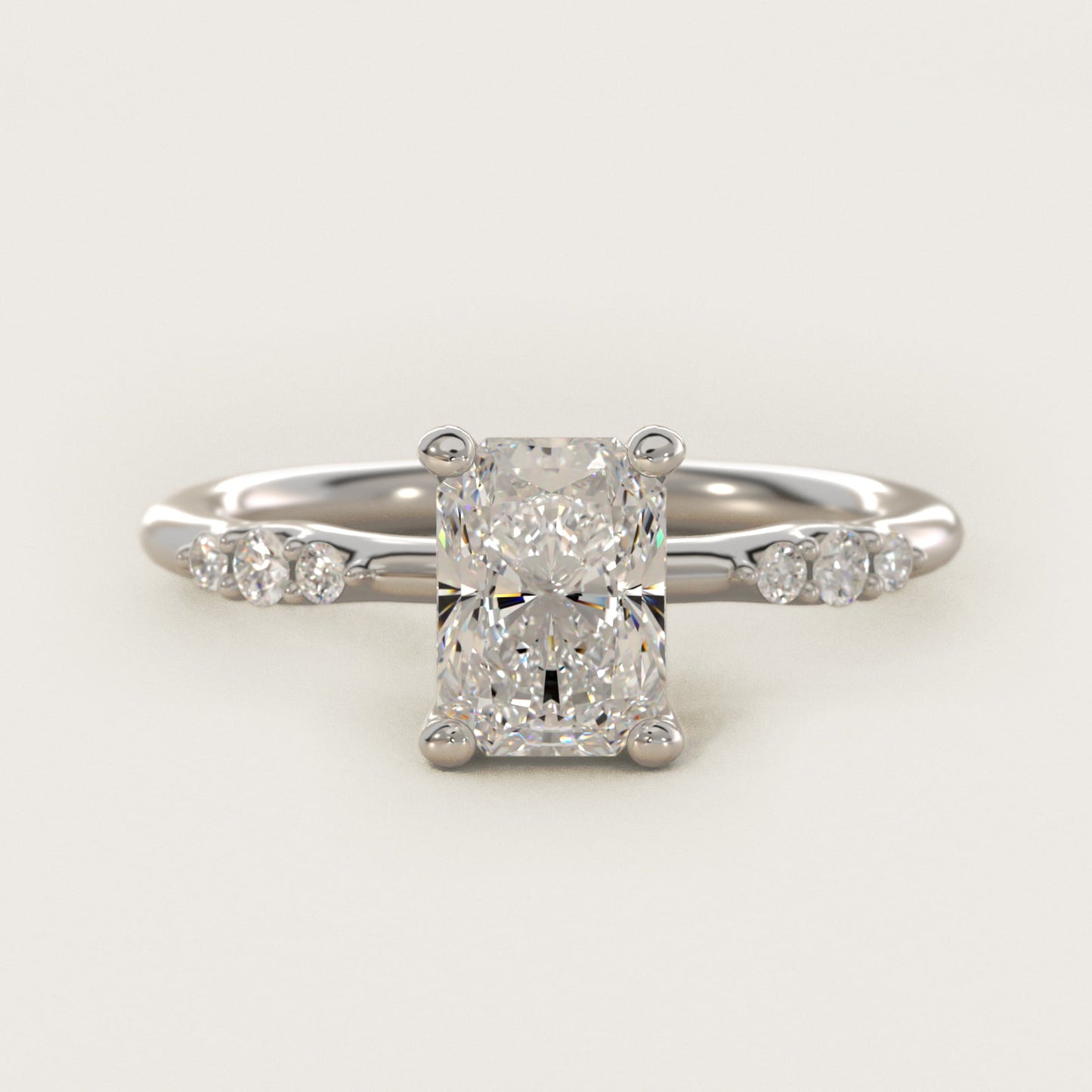 Petite Three Round Diamond Accents Side Stone Engagement Ring In 14K White Gold By James Allen - Radiant Center