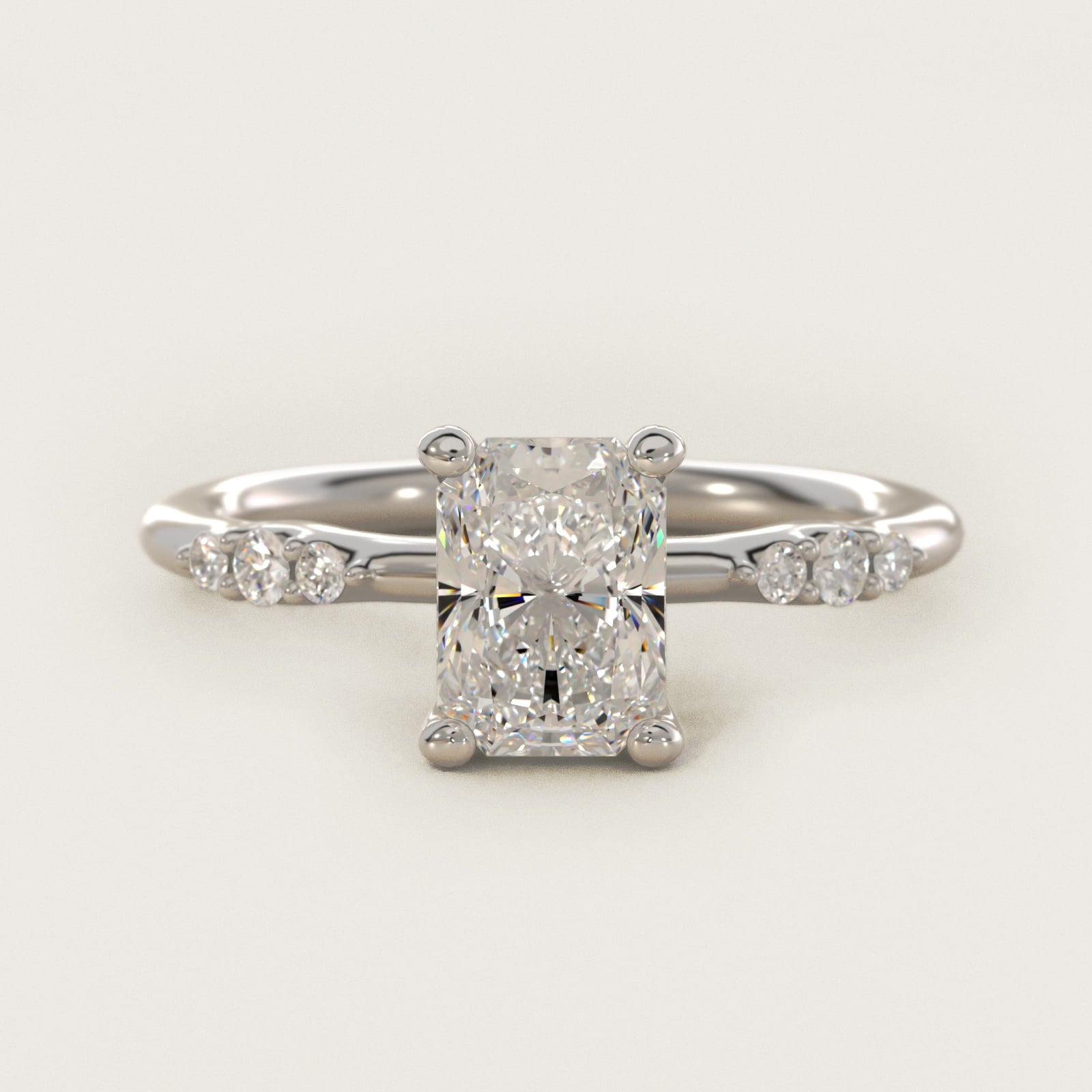 Petite Three Round Diamond Accents Side Stone Engagement Ring In 18k White Gold By James Allen - Radiant Center