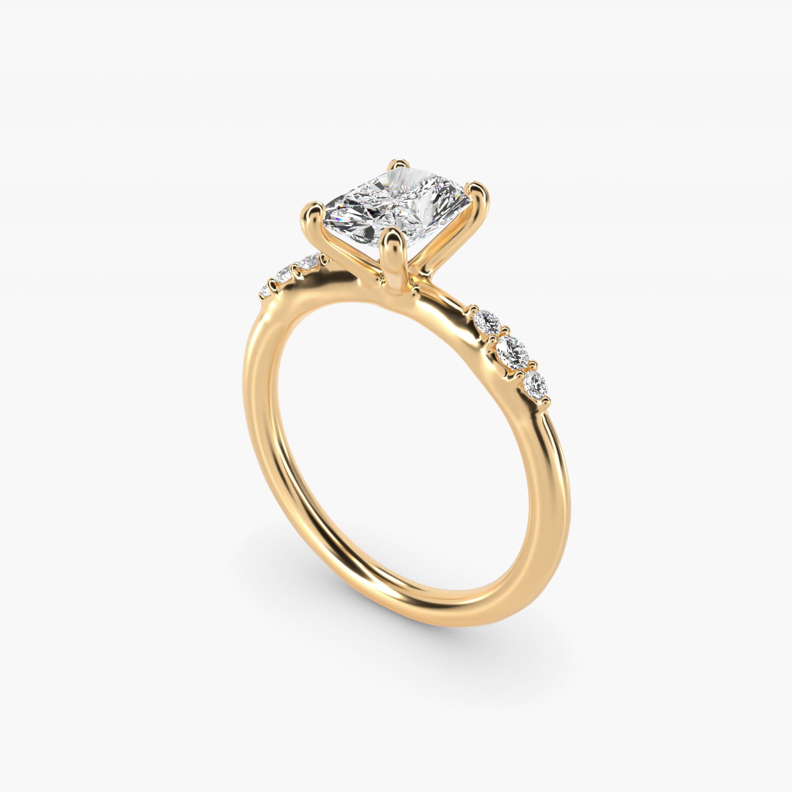 Petite Three Round Diamond Accents Side Stone Engagement Ring In 14K Yellow Gold By James Allen - Radiant Center
