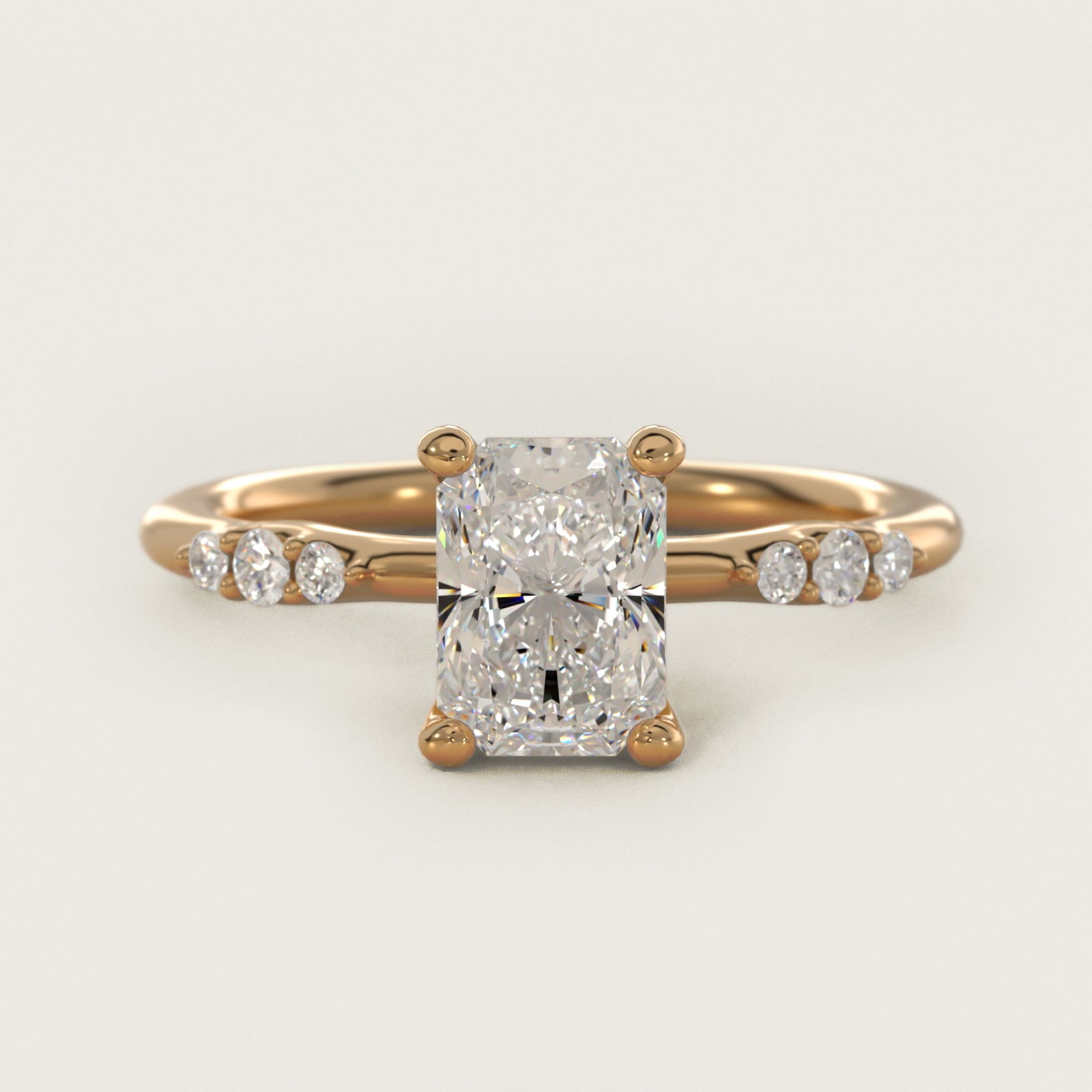 Petite Three Round Diamond Accents Side Stone Engagement Ring In 14K Yellow Gold By James Allen - Radiant Center