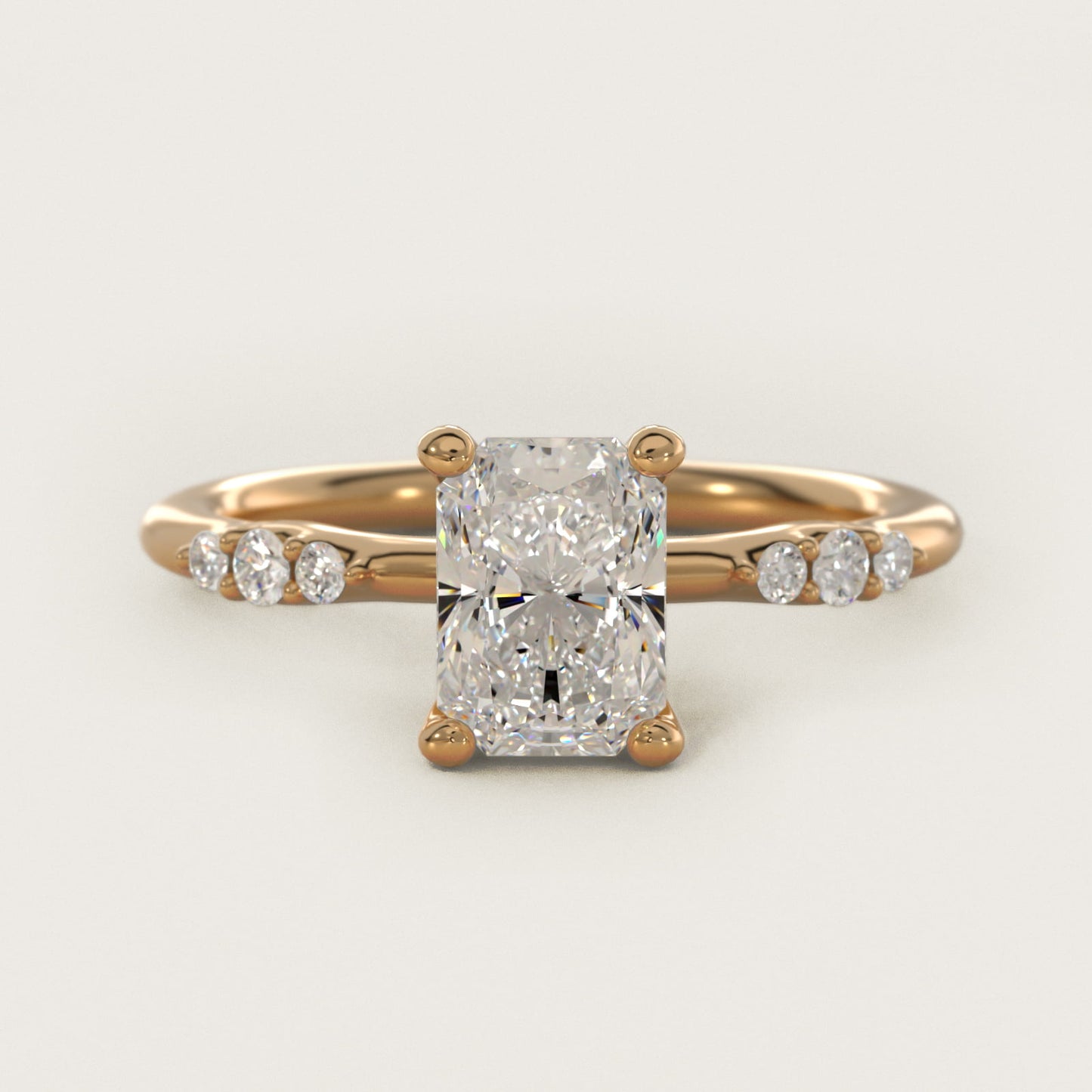 Petite Three Round Diamond Accents Side Stone Engagement Ring In 18k Yellow Gold By James Allen - Radiant Center