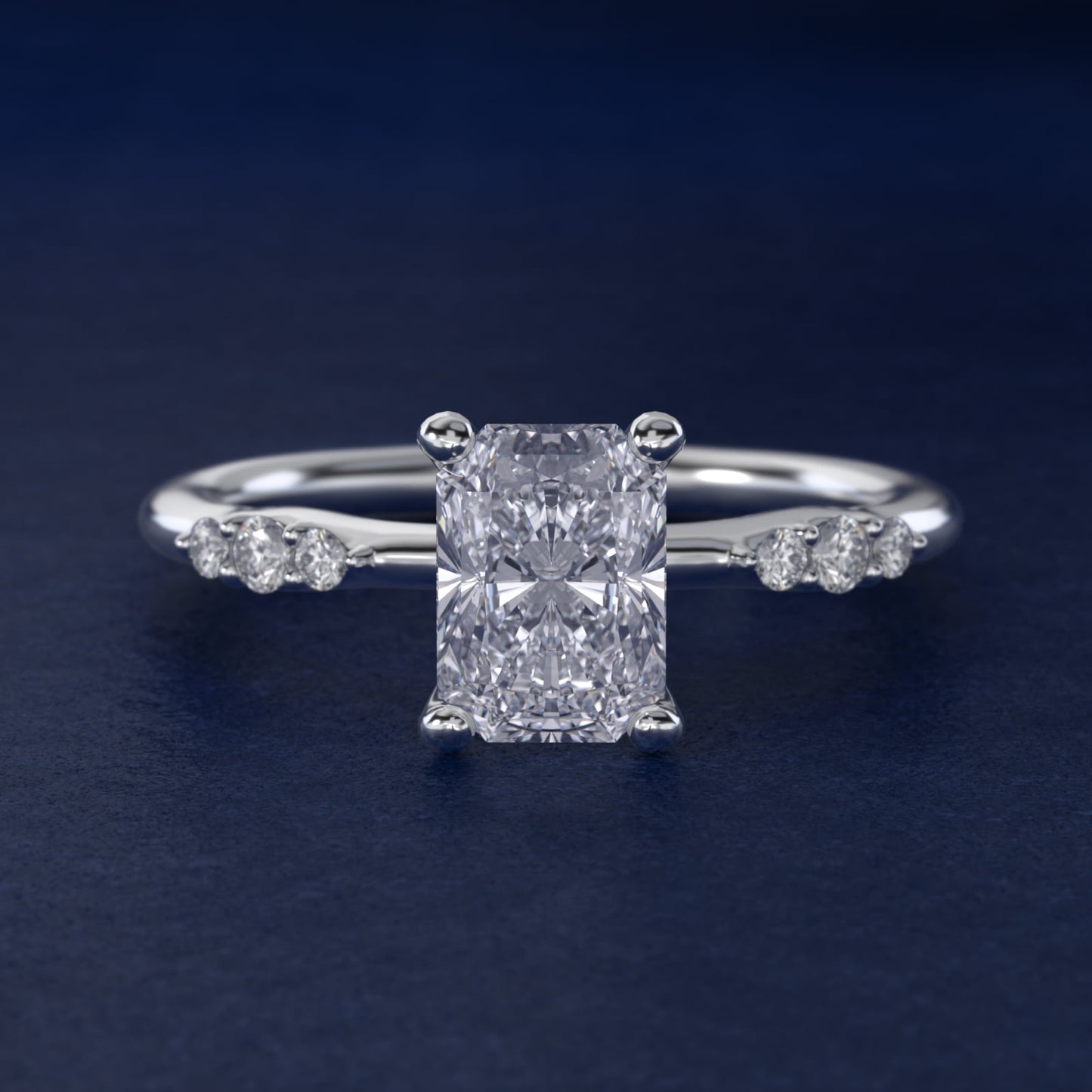 Petite Three Round Diamond Accents Side Stone Engagement Ring In Platinum By James Allen - Radiant Center