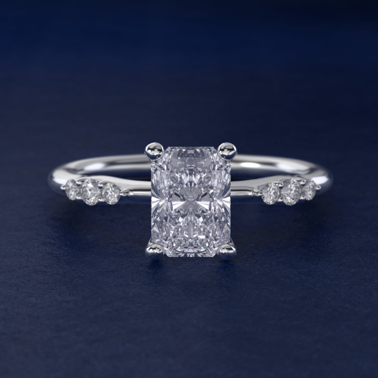 Petite Three Round Diamond Accents Side Stone Engagement Ring In Platinum By James Allen - Radiant Center