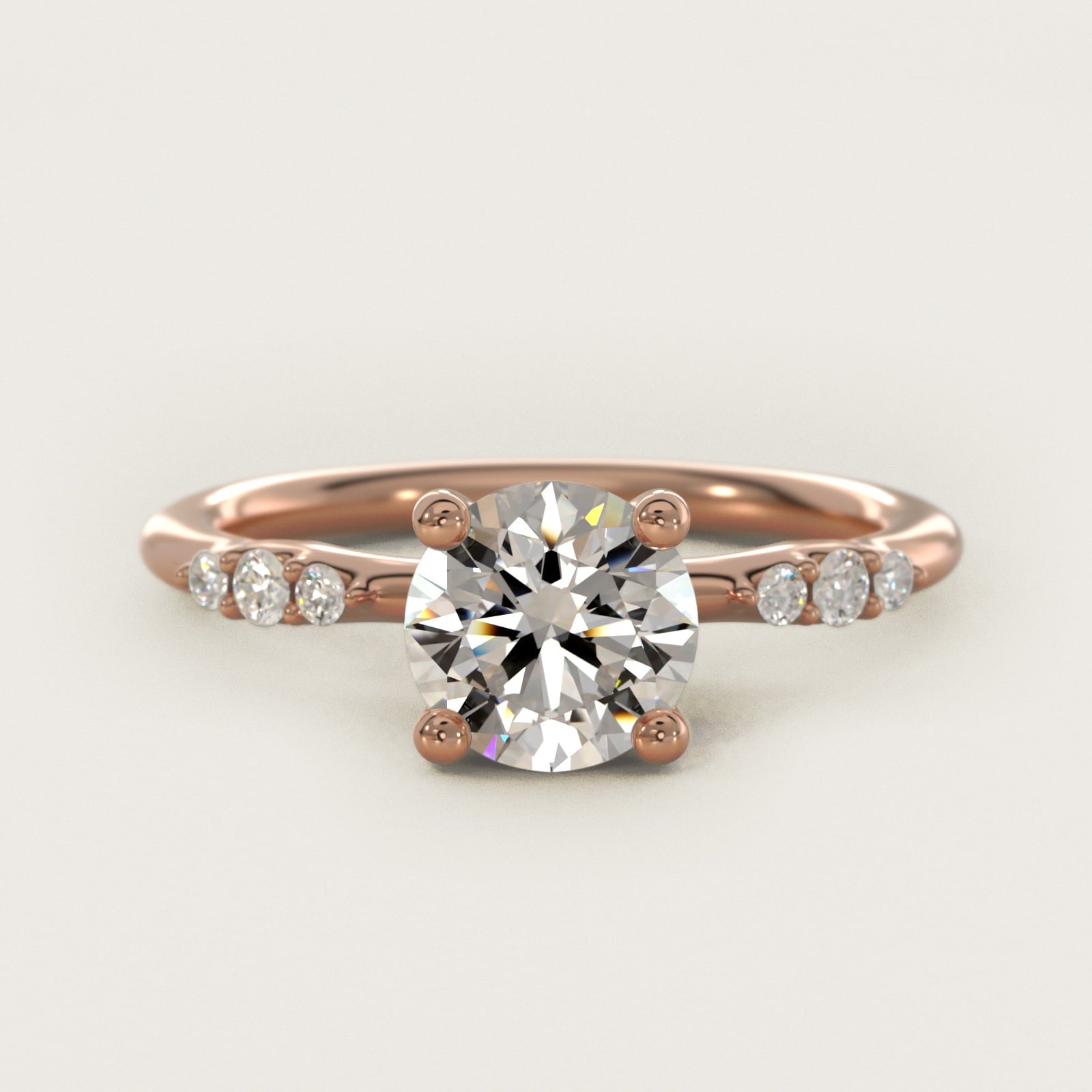 Petite Three Round Diamond Accents Side Stone Engagement Ring In 14K Rose Gold By James Allen - Round Center