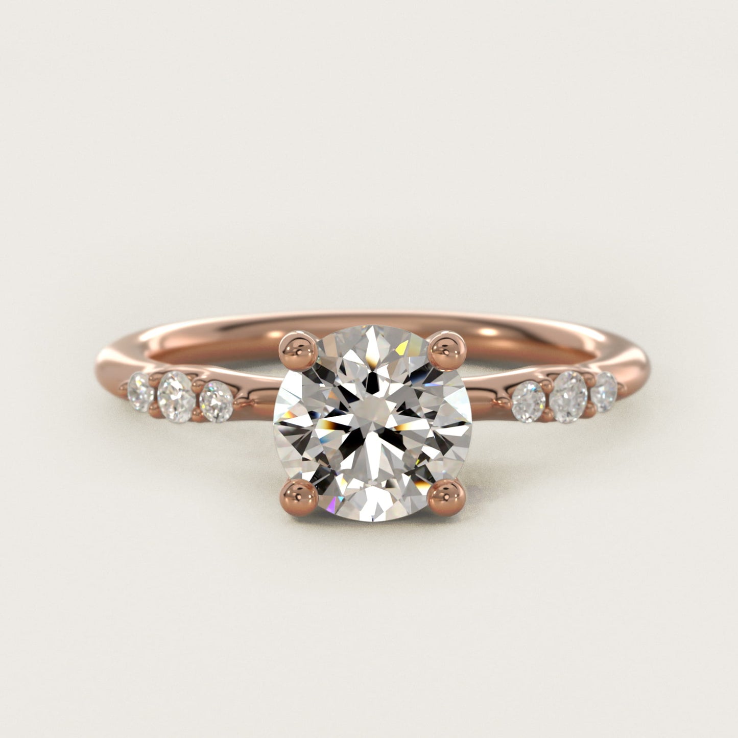 Petite Three Round Diamond Accents Side Stone Engagement Ring In 18k Rose Gold By James Allen - Round Center