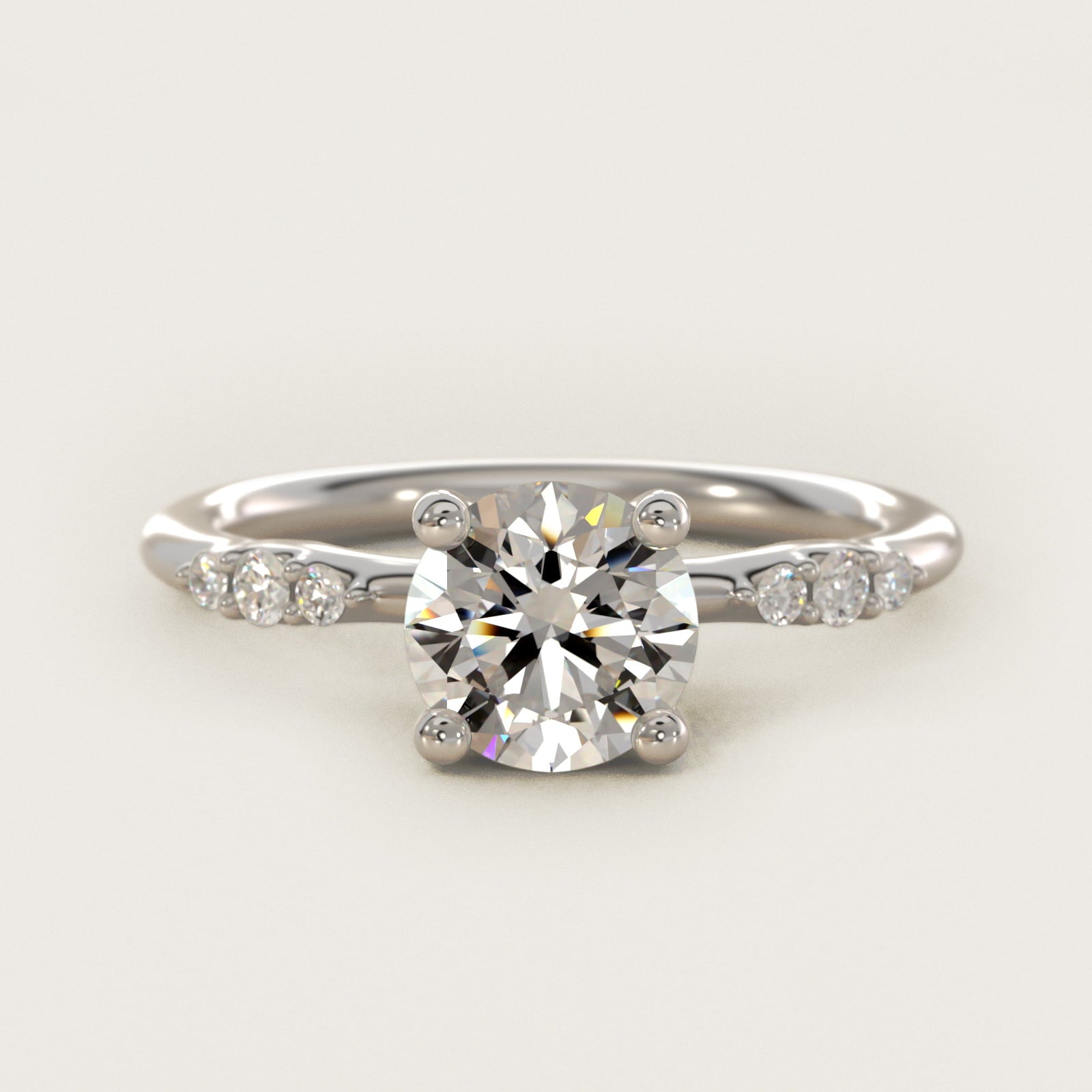 Petite Three Round Diamond Accents Side Stone Engagement Ring In 14K White Gold By James Allen - Round Center