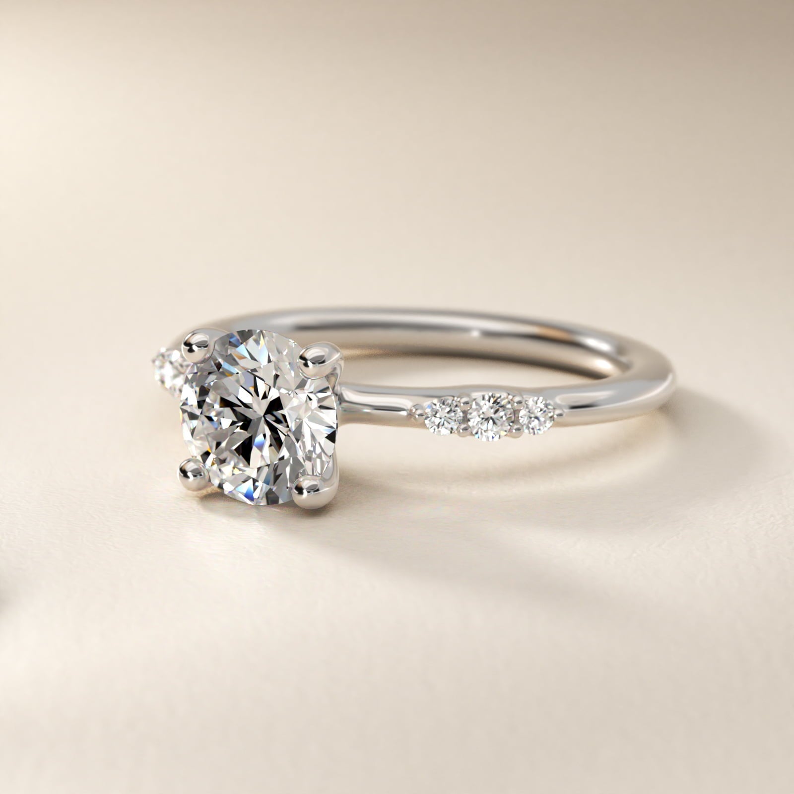Petite Three Round Diamond Accents Side Stone Engagement Ring In 18k White Gold By James Allen - Round Center