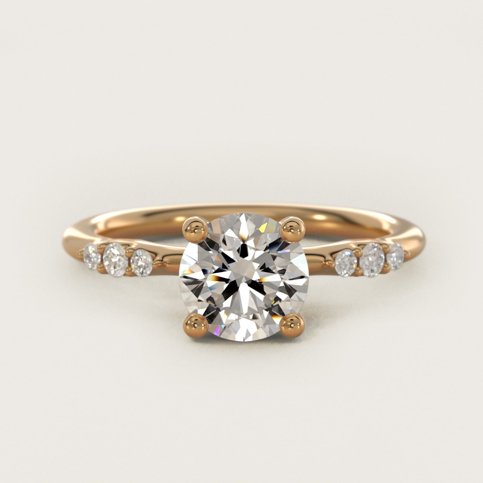 Petite Three Round Diamond Accents Side Stone Engagement Ring In 14K Yellow Gold By James Allen - Round Center