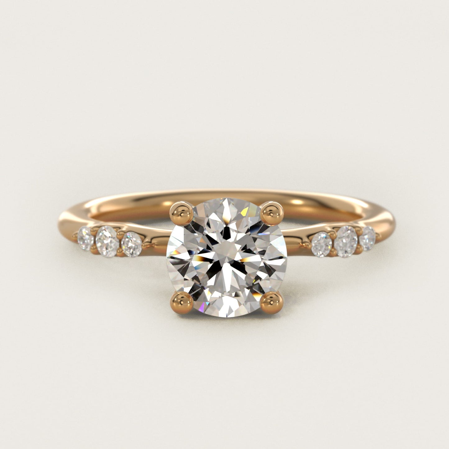 Petite Three Round Diamond Accents Side Stone Engagement Ring In 18k Yellow Gold By James Allen - Round Center