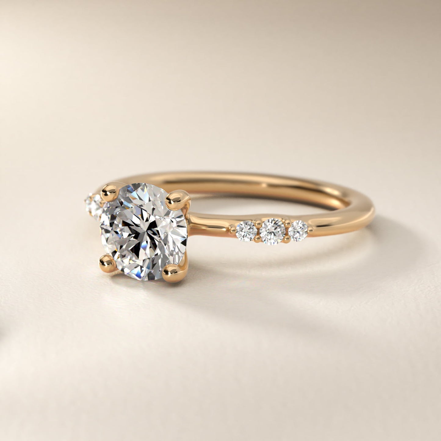Petite Three Round Diamond Accents Side Stone Engagement Ring In 14K Yellow Gold By James Allen - Round Center