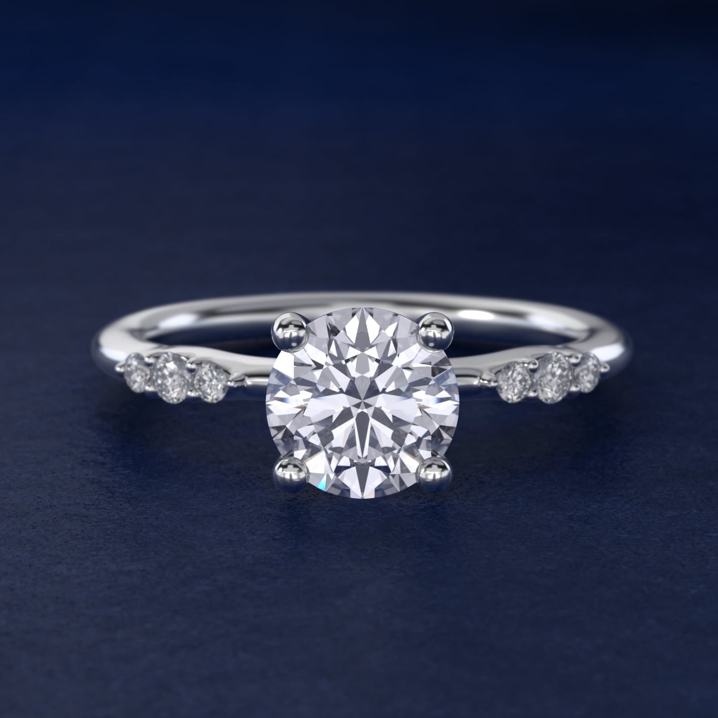 Petite Three Round Diamond Accents Side Stone Engagement Ring In Platinum By James Allen - Round Center
