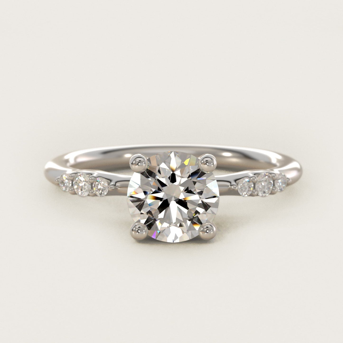 Petite Three Round Diamond Accents Side Stone Engagement Ring In Platinum By James Allen - Round Center