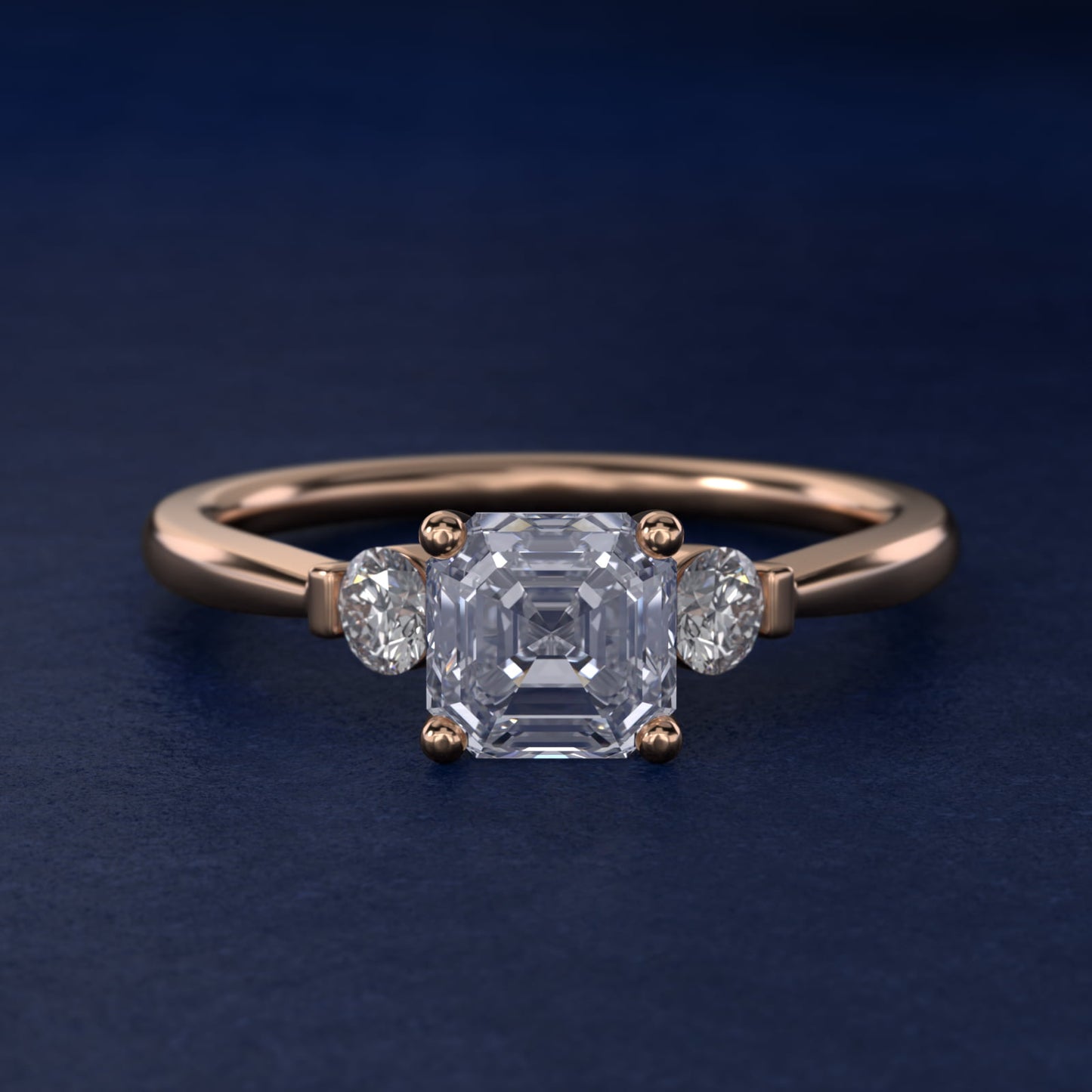 Petite Three-Stone Diamond Engagement Ring in 14k Rose Gold - Asscher Center