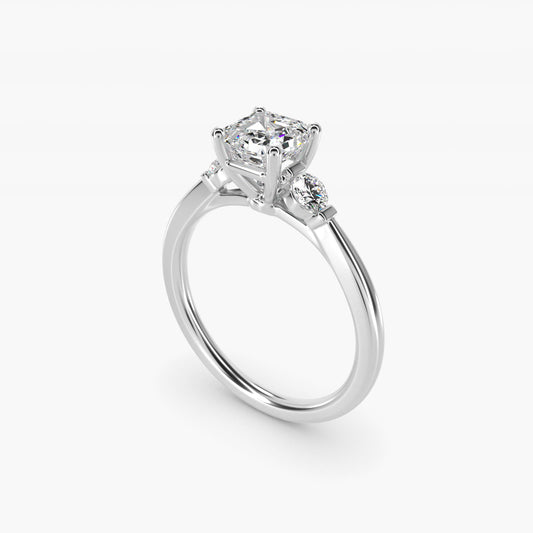 Petite Three-Stone Diamond Engagement Ring in 14k White Gold - Asscher Center