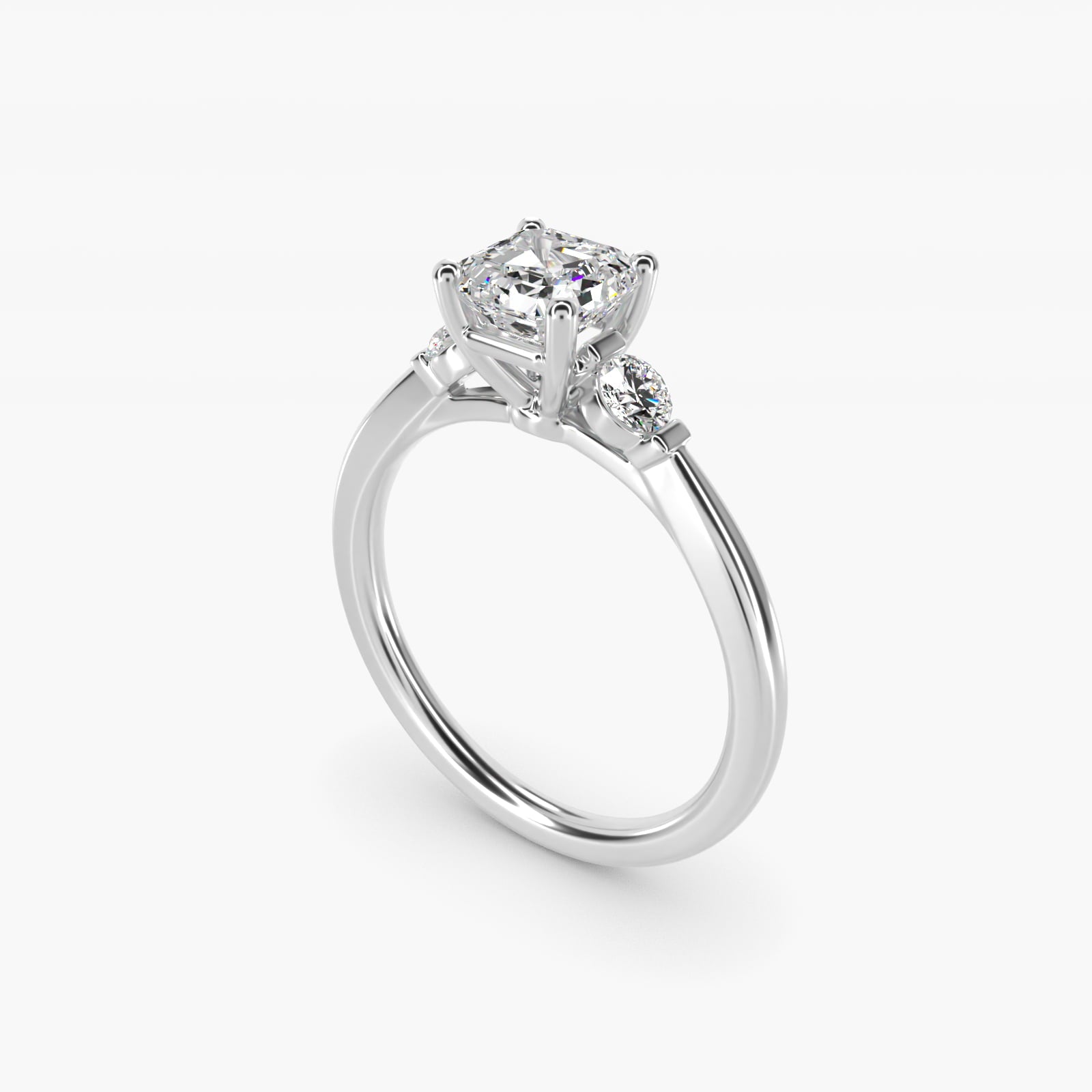 Petite Three-Stone Diamond Engagement Ring in Platinum - Asscher Center