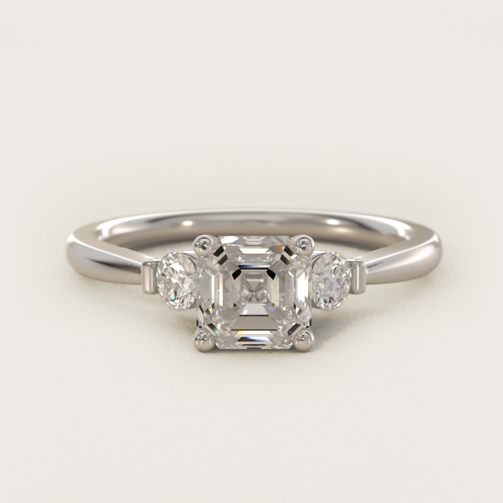Petite Three-Stone Diamond Engagement Ring in Platinum - Asscher Center