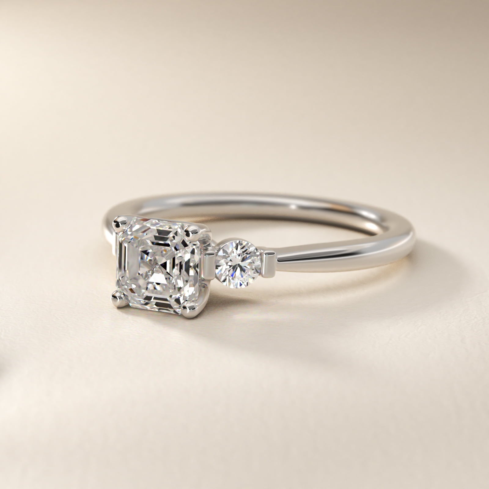 Petite Three-Stone Diamond Engagement Ring in Platinum - Asscher Center