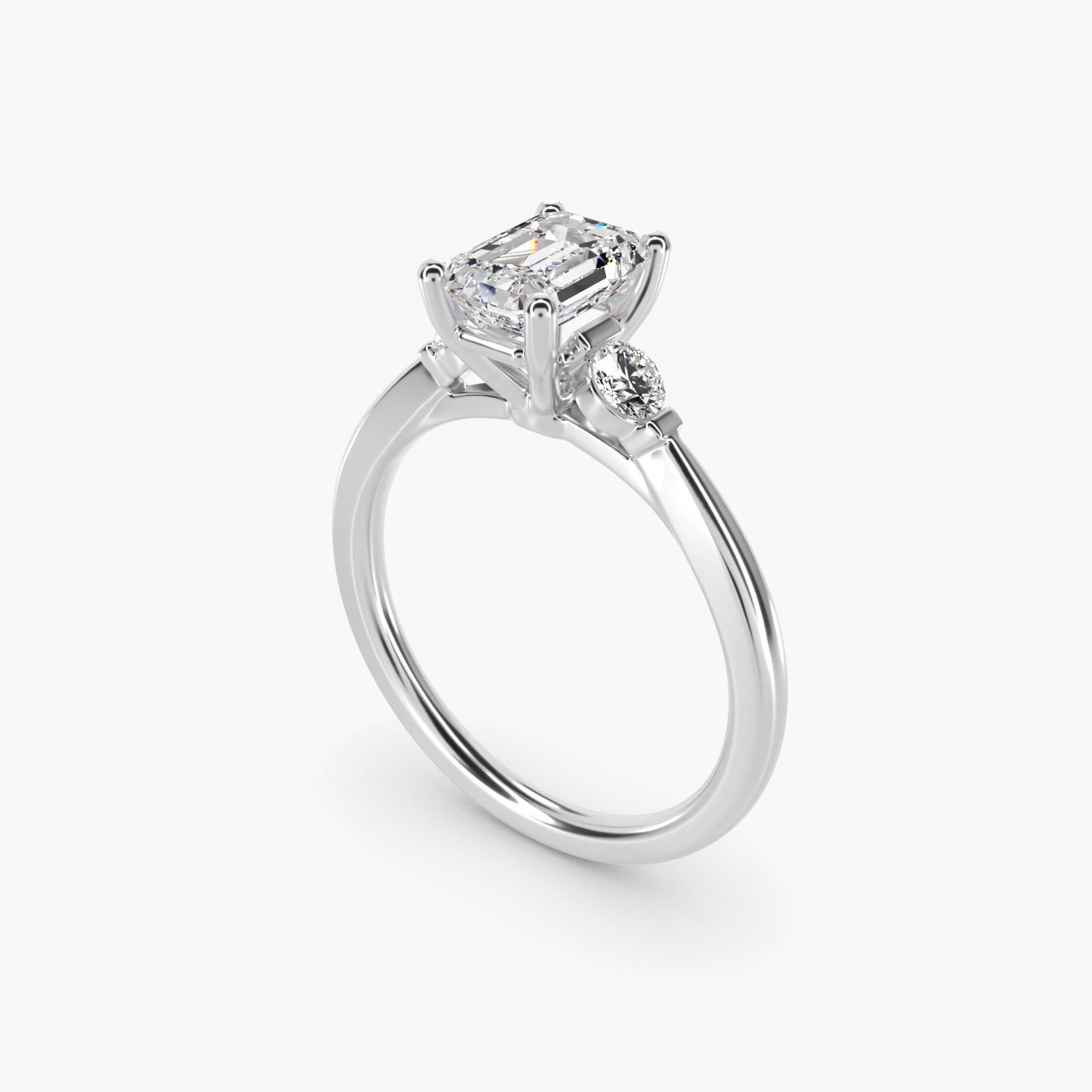 Petite Three-Stone Diamond Engagement Ring in 14k White Gold - Emerald Center