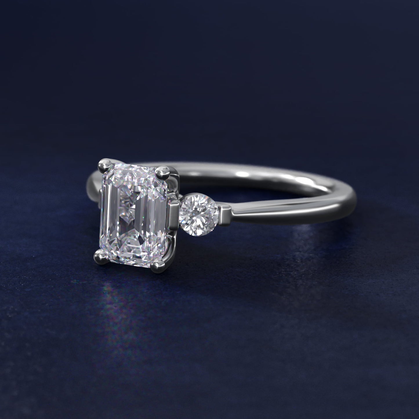 Petite Three-Stone Diamond Engagement Ring in 18k White Gold - Emerald Center