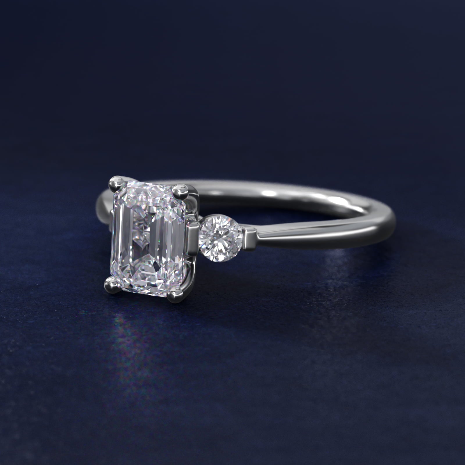 Petite Three-Stone Diamond Engagement Ring in 18k White Gold - Emerald Center